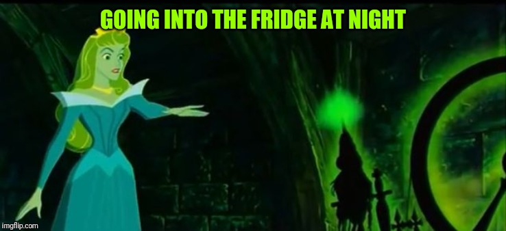  Sleeping Beauty | GOING INTO THE FRIDGE AT NIGHT | image tagged in sleeping beauty | made w/ Imgflip meme maker