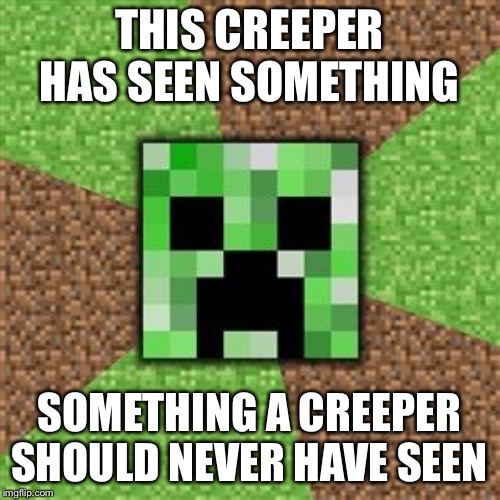 The only creeper who wont try to tickle you. | THIS CREEPER HAS SEEN SOMETHING; SOMETHING A CREEPER SHOULD NEVER HAVE SEEN | image tagged in the only creeper who wont try to tickle you | made w/ Imgflip meme maker