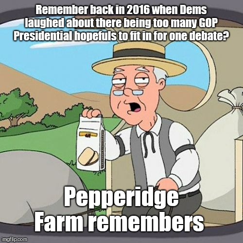 Pepperidge Farm Remembers | Remember back in 2016 when Dems laughed about there being too many GOP Presidential hopefuls to fit in for one debate? Pepperidge Farm remembers | image tagged in memes,pepperidge farm remembers,democrat debate,2019,election 2020 | made w/ Imgflip meme maker