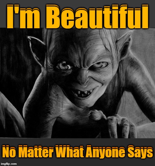 You Sure Are! DeviantArt Week 2...6-24 to 6-29. A Raydog and TigerLegend1046 event | I'm Beautiful; I'm Beautiful; No Matter What Anyone Says; No Matter What Anyone Says | image tagged in gollum,deviantart week 2,memes | made w/ Imgflip meme maker