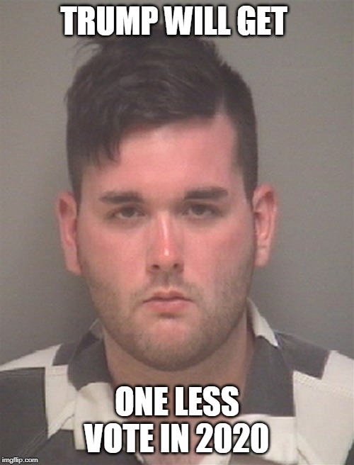 James Fields gets life in prison | TRUMP WILL GET; ONE LESS VOTE IN 2020 | image tagged in james fields | made w/ Imgflip meme maker