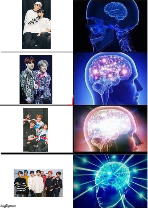 bts ships are all great don’t overreact over this | image tagged in memes,expanding brain,bts,ships | made w/ Imgflip meme maker
