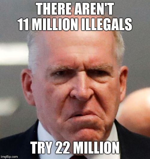 Grumpy John Brennan | THERE AREN'T 11 MILLION ILLEGALS TRY 22 MILLION | image tagged in grumpy john brennan | made w/ Imgflip meme maker