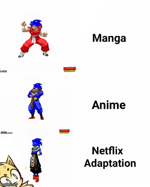 Sonic | image tagged in manga anime netflix adaptation meme | made w/ Imgflip meme maker