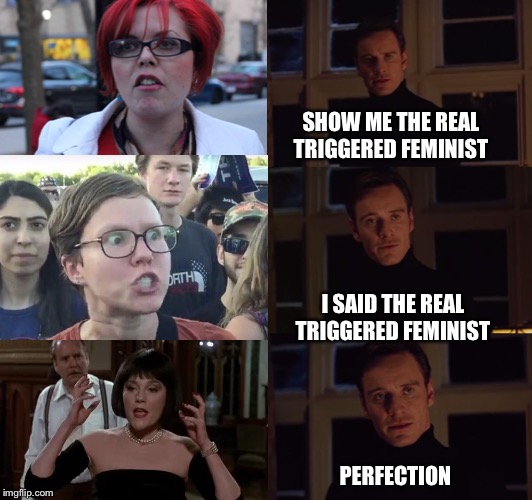 perfection | SHOW ME THE REAL TRIGGERED FEMINIST; I SAID THE REAL TRIGGERED FEMINIST; PERFECTION | image tagged in perfection,clue,madeline khan,triggered feminist | made w/ Imgflip meme maker