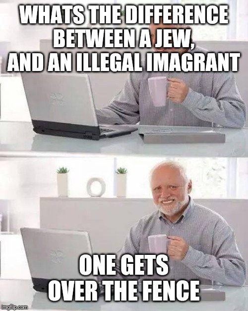 Hide the Pain Harold Meme | WHATS THE DIFFERENCE BETWEEN A JEW, AND AN ILLEGAL IMAGRANT; ONE GETS OVER THE FENCE | image tagged in memes,hide the pain harold | made w/ Imgflip meme maker