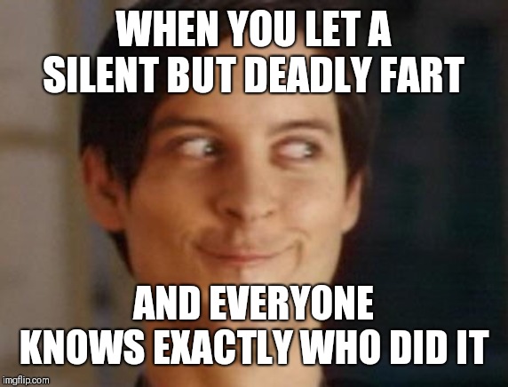 Spiderman Peter Parker Meme |  WHEN YOU LET A SILENT BUT DEADLY FART; AND EVERYONE KNOWS EXACTLY WHO DID IT | image tagged in memes,spiderman peter parker | made w/ Imgflip meme maker