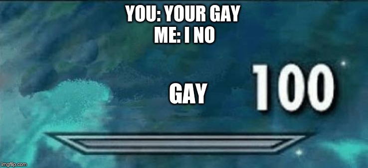 100 | YOU: YOUR GAY 
ME: I NO; GAY | image tagged in 100 | made w/ Imgflip meme maker