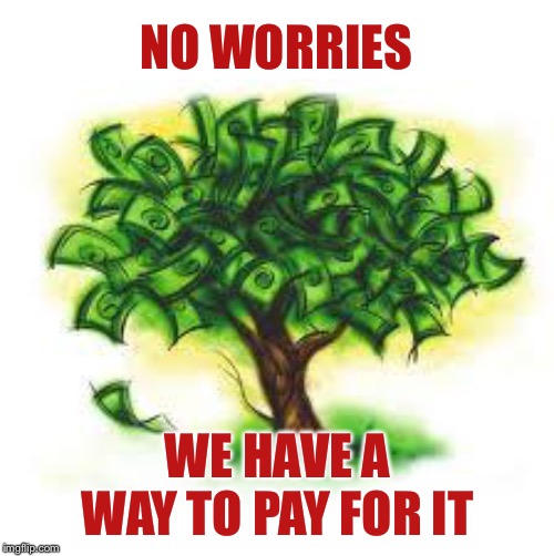 money tree | NO WORRIES WE HAVE A WAY TO PAY FOR IT | image tagged in money tree | made w/ Imgflip meme maker