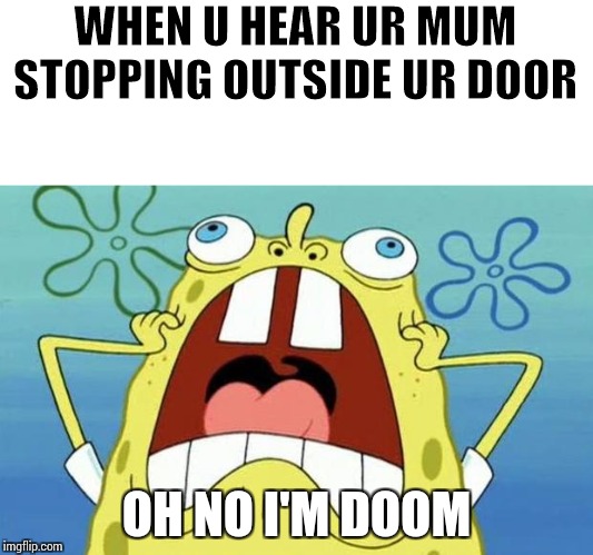 OH NO | WHEN U HEAR UR MUM STOPPING OUTSIDE UR DOOR; OH NO I'M DOOM | image tagged in oh no | made w/ Imgflip meme maker