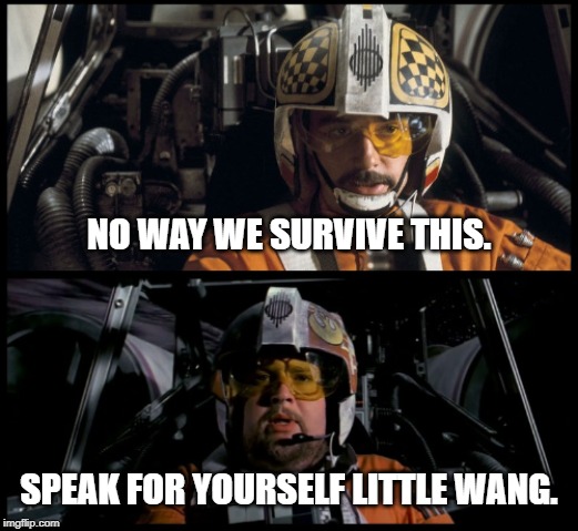 Little Wang II | NO WAY WE SURVIVE THIS. SPEAK FOR YOURSELF LITTLE WANG. | image tagged in star wars | made w/ Imgflip meme maker