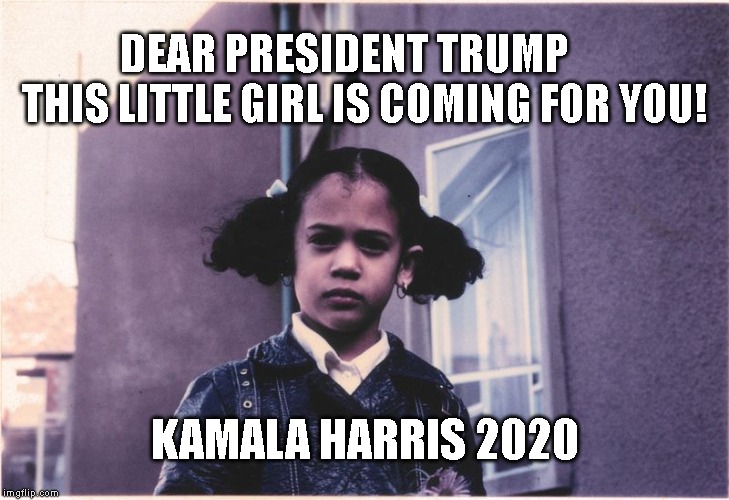 This Little Girl Has Grown Up Now | DEAR PRESIDENT TRUMP      THIS LITTLE GIRL IS COMING FOR YOU! KAMALA HARRIS 2020 | image tagged in kamala harris,harris 2020 | made w/ Imgflip meme maker