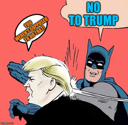 Batman slaps Trump | NO TO TRUMP; YOU WEREN'T SUPPOSED TO DO THAT! | image tagged in batman slaps trump | made w/ Imgflip meme maker