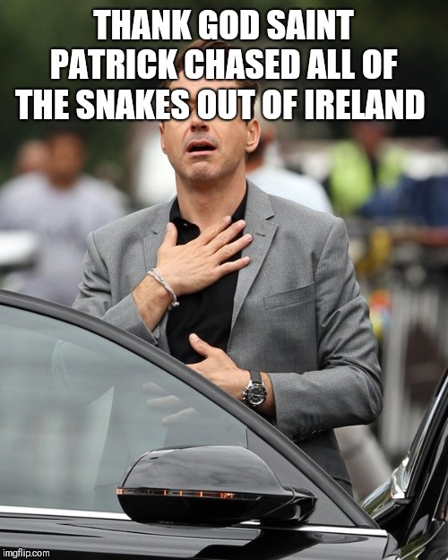 Relief | THANK GOD SAINT PATRICK CHASED ALL OF THE SNAKES OUT OF IRELAND | image tagged in relief | made w/ Imgflip meme maker