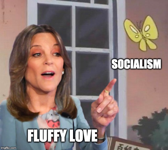 Marianne Williamson | SOCIALISM; FLUFFY LOVE | image tagged in williamson | made w/ Imgflip meme maker