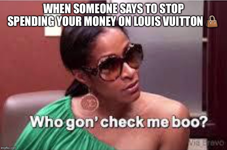 LV addict | WHEN SOMEONE SAYS TO STOP SPENDING YOUR MONEY ON LOUIS VUITTON 👜 | image tagged in funny memes,check | made w/ Imgflip meme maker