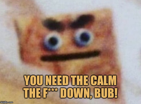 Perverted Cinnamon Toast | YOU NEED THE CALM THE F*** DOWN, BUB! | image tagged in perverted cinnamon toast | made w/ Imgflip meme maker