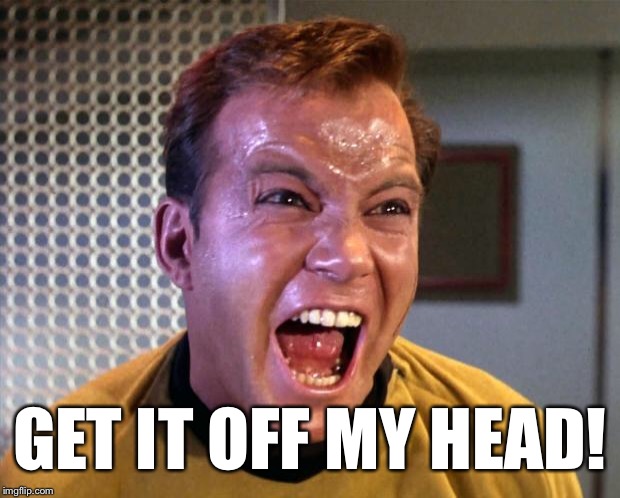 Captain Kirk Screaming | GET IT OFF MY HEAD! | image tagged in captain kirk screaming | made w/ Imgflip meme maker