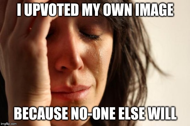 I UPVOTED MY OWN IMAGE BECAUSE NO-ONE ELSE WILL | image tagged in memes,first world problems | made w/ Imgflip meme maker