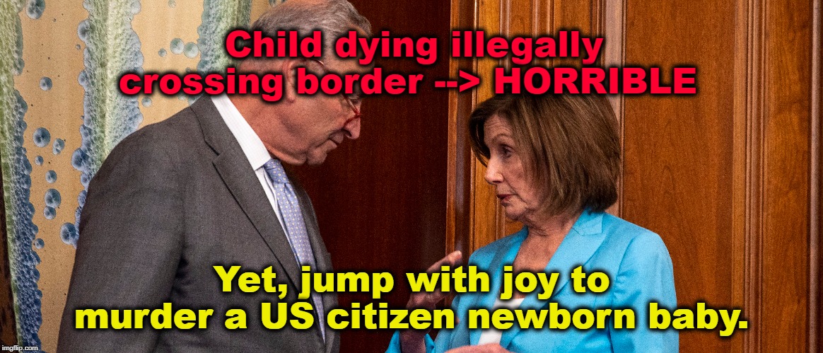Death at the Border versus Abortion | Child dying illegally crossing border --> HORRIBLE; Yet, jump with joy to murder a US citizen newborn baby. | image tagged in abortion,illegals,liberals,secure the border | made w/ Imgflip meme maker