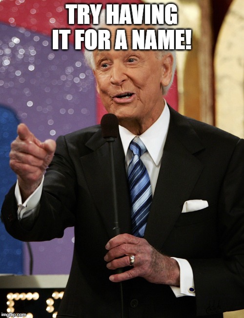 Bob barker  | TRY HAVING IT FOR A NAME! | image tagged in bob barker | made w/ Imgflip meme maker