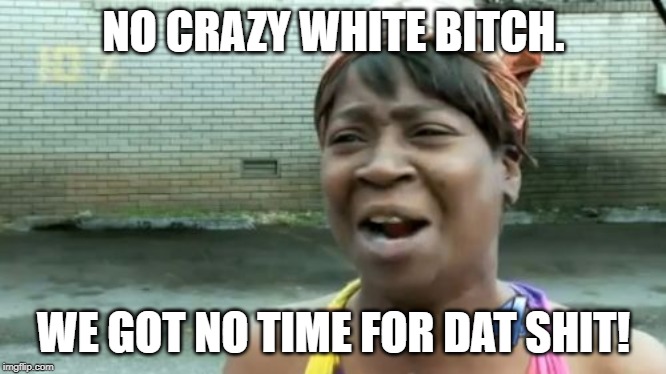 Ain't Nobody Got Time For That Meme | NO CRAZY WHITE B**CH. WE GOT NO TIME FOR DAT SHIT! | image tagged in memes,aint nobody got time for that | made w/ Imgflip meme maker