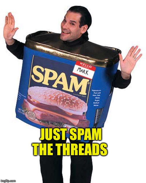 Spam | JUST SPAM THE THREADS | image tagged in spam | made w/ Imgflip meme maker