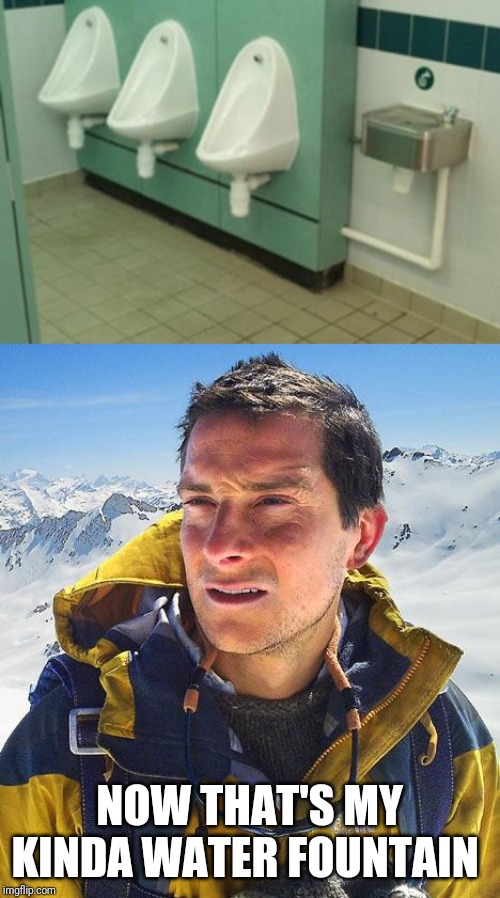 At the bear grylls dinner | NOW THAT'S MY KINDA WATER FOUNTAIN | image tagged in memes,bear grylls | made w/ Imgflip meme maker