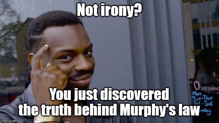 Roll Safe Think About It Meme | Not irony? You just discovered the truth behind Murphy's law | image tagged in memes,roll safe think about it | made w/ Imgflip meme maker