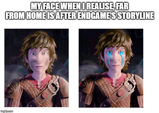 My face when I realise... | MY FACE WHEN I REALISE, FAR FROM HOME IS AFTER ENDGAME'S STORYLINE | image tagged in my face when i realise | made w/ Imgflip meme maker