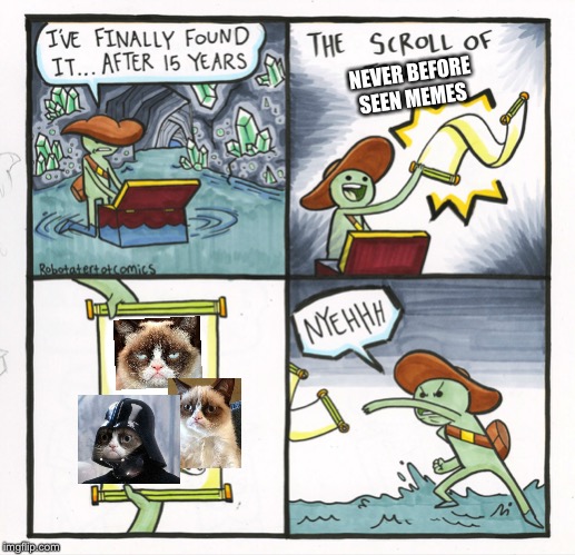 The scroll of grumpies | NEVER BEFORE SEEN MEMES | image tagged in memes,the scroll of truth | made w/ Imgflip meme maker