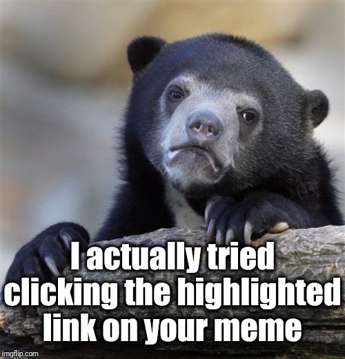 Confession Bear Meme | I actually tried clicking the highlighted link on your meme | image tagged in memes,confession bear | made w/ Imgflip meme maker