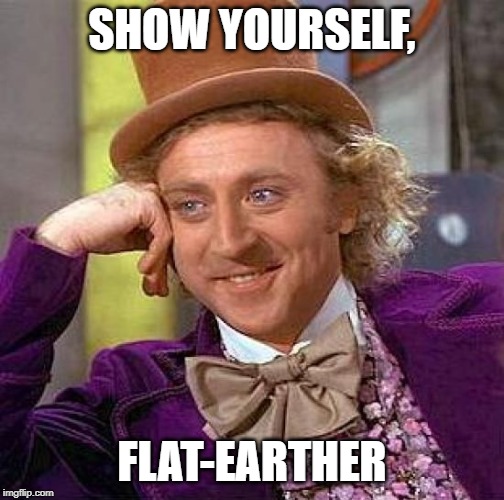 Creepy Condescending Wonka Meme | SHOW YOURSELF, FLAT-EARTHER | image tagged in memes,creepy condescending wonka | made w/ Imgflip meme maker