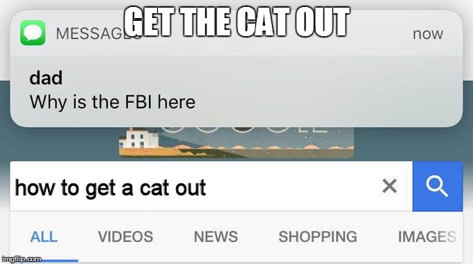 GET THE CAT OUT how to get a cat out | image tagged in why is the fbi here | made w/ Imgflip meme maker