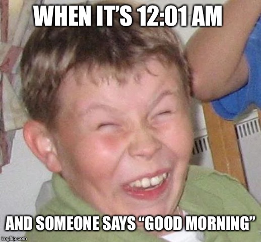 Sarcastic Laugh | WHEN IT’S 12:01 AM; AND SOMEONE SAYS “GOOD MORNING” | image tagged in sarcastic laugh | made w/ Imgflip meme maker