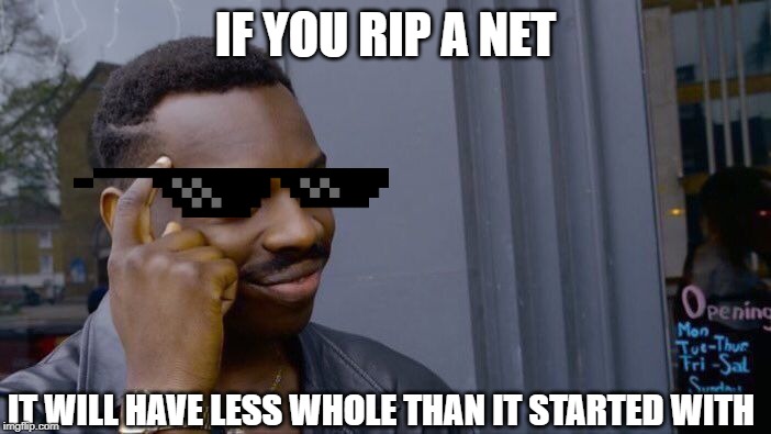 Roll Safe Think About It Meme | IF YOU RIP A NET; IT WILL HAVE LESS WHOLE THAN IT STARTED WITH | image tagged in memes,roll safe think about it | made w/ Imgflip meme maker
