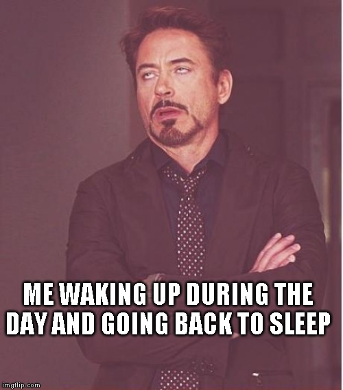 Face You Make Robert Downey Jr Meme | ME WAKING UP DURING THE DAY AND GOING BACK TO SLEEP | image tagged in memes,face you make robert downey jr | made w/ Imgflip meme maker
