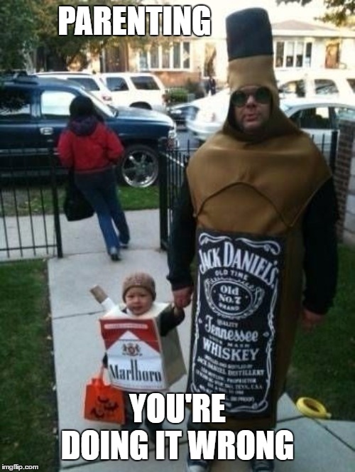 I'm not judging, I think it's kinda cool but, I'm sure it will offend someone. |  PARENTING; YOU'RE DOING IT WRONG | image tagged in parenting,halloween,random,father and son,doing it wrong | made w/ Imgflip meme maker