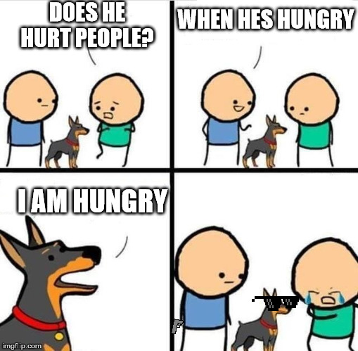 Dog Hurt Comic | DOES HE HURT PEOPLE? WHEN HES HUNGRY; I AM HUNGRY | image tagged in dog hurt comic | made w/ Imgflip meme maker