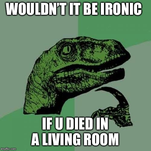 Philosoraptor | WOULDN’T IT BE IRONIC; IF U DIED IN A LIVING ROOM | image tagged in memes,philosoraptor | made w/ Imgflip meme maker