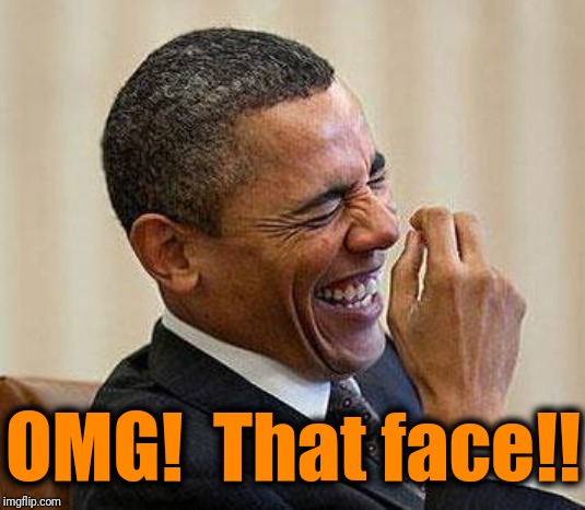 Obama Laughing | OMG!  That face!! | image tagged in obama laughing | made w/ Imgflip meme maker