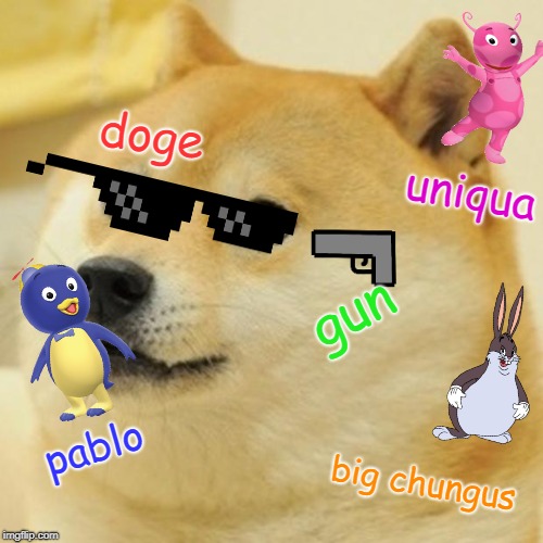 Doge Meme | doge; uniqua; gun; pablo; big chungus | image tagged in memes,doge | made w/ Imgflip meme maker