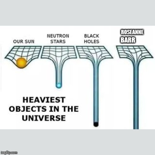 heaviest objects in the universe | ROSEANNE; BARR | image tagged in heaviest objects in the universe | made w/ Imgflip meme maker