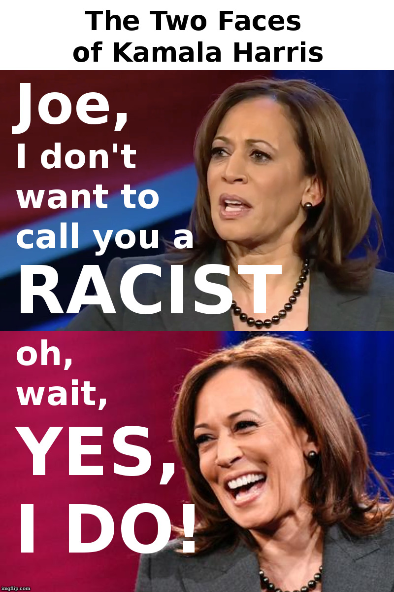 The Two Faces of Kamala Harris | image tagged in kamala harris,joe biden,democrats,race card | made w/ Imgflip meme maker