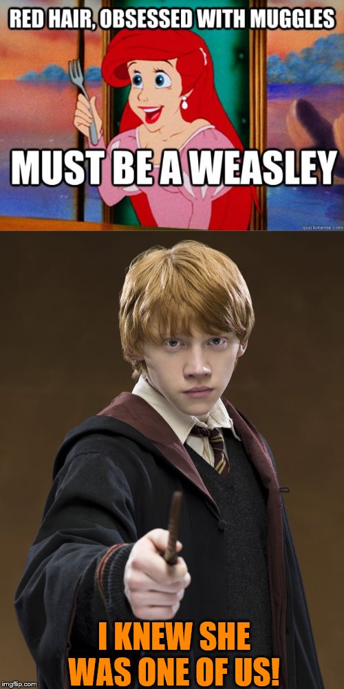Ok then | I KNEW SHE WAS ONE OF US! | image tagged in ron weasley know it | made w/ Imgflip meme maker