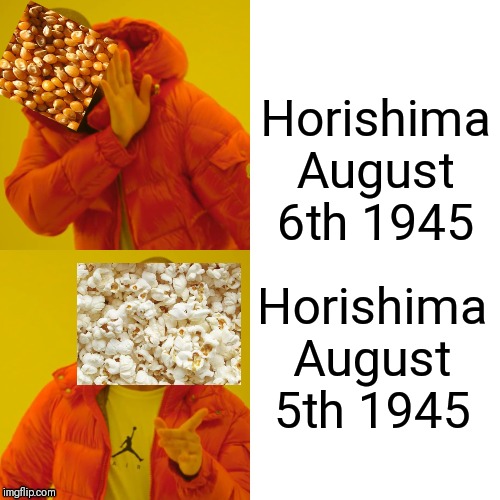 Drake Hotline Bling Meme |  Horishima August 6th 1945; Horishima August 5th 1945 | image tagged in memes,drake hotline bling | made w/ Imgflip meme maker