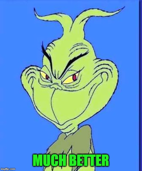Good Grinch | MUCH BETTER | image tagged in good grinch | made w/ Imgflip meme maker