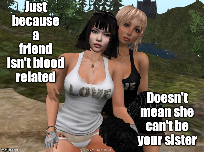 My Best Friend, my sister. | Just because a friend isn't blood related; Doesn't mean she can't be your sister | image tagged in sisters | made w/ Imgflip meme maker