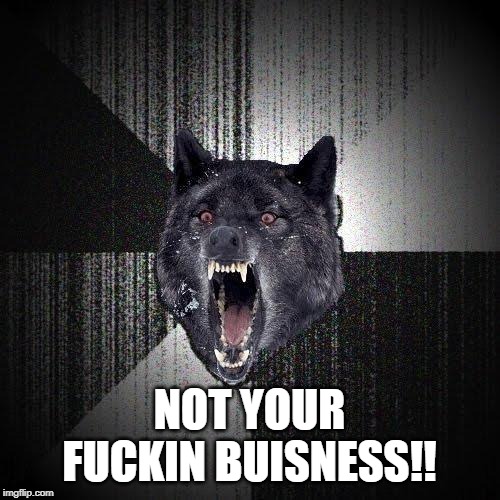 Insanity Wolf Meme | NOT YOUR F**KIN BUISNESS!! | image tagged in memes,insanity wolf | made w/ Imgflip meme maker