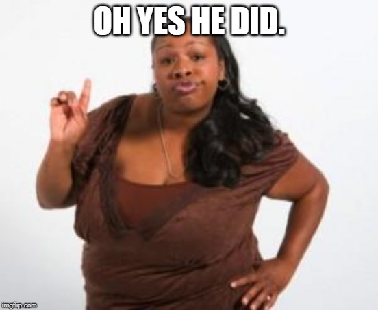 Angry Black Woman | OH YES HE DID. | image tagged in angry black woman | made w/ Imgflip meme maker